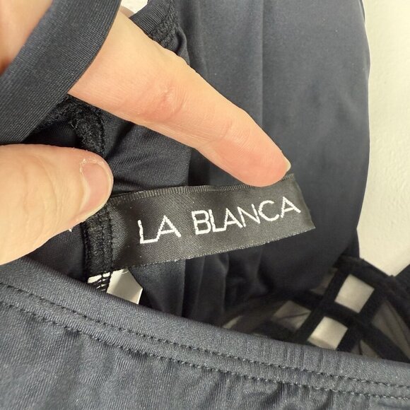 Blanca Black Mesh Inset One Piece Swimsuit 10 Sexy V Neck Monokini Resort Wear - Picture 9 of 10